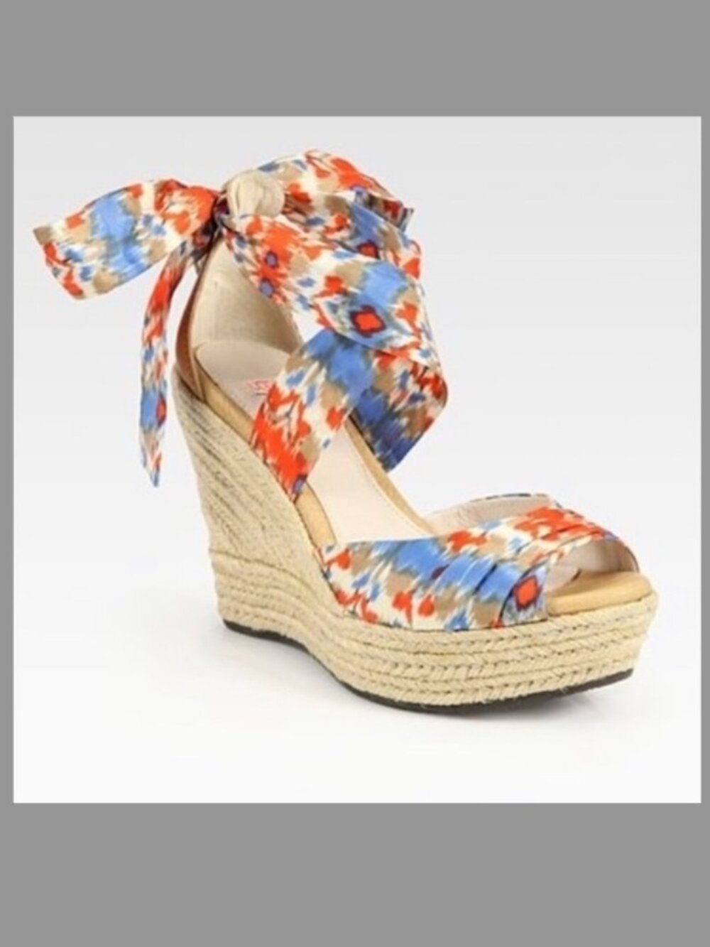 UGG Luciana Orange Blue White Ankle Tie Wedge Sandal Size 8